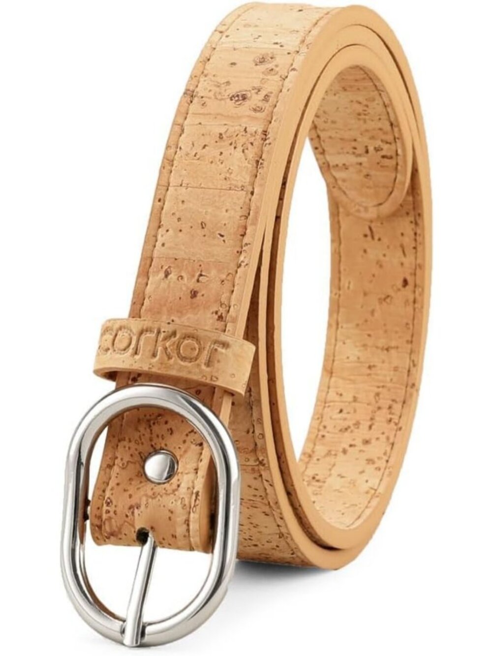 Vegan Leather Cork Belt for Women – Eco-Friendly Thin Dress Belt for Jeans